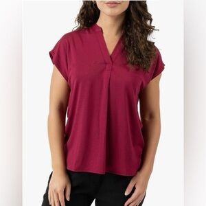 Wine Red Dolman Cap Sleeve V neck Viscose Modal knit Top #KB8